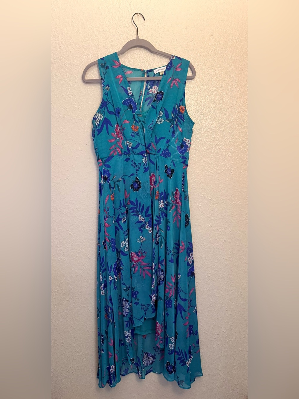 Calvin Klein Sleeveless Teal Floral Midi Dress